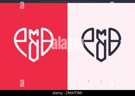 Initial PB letters with red heart and love logo flat icon monogram concept Stock Vector