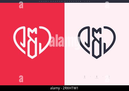 Initial QJ letters with red heart and love logo flat icon monogram concept Stock Vector