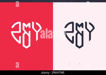 Initial ZY letters with red heart and love logo flat icon monogram concept Stock Vector