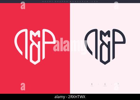 Initial NP letters with red heart and love logo flat icon monogram concept Stock Vector