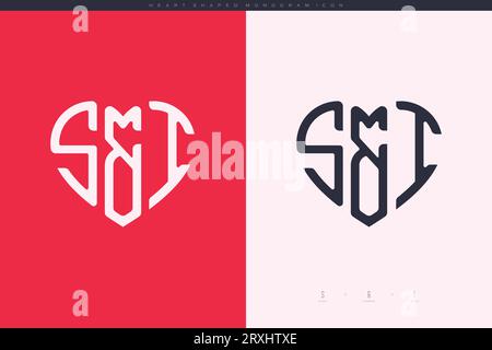 Initial SI letters with red heart and love logo flat icon monogram concept Stock Vector