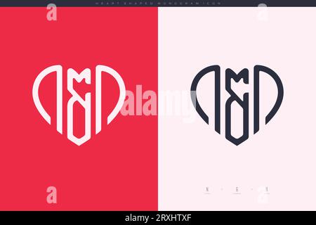 Initial NN letters with red heart and love logo flat icon monogram concept Stock Vector
