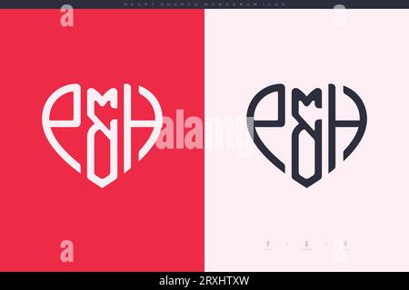 Initial PH letters with red heart and love logo flat icon monogram concept Stock Vector