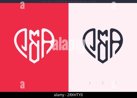 Initial QA letters with red heart and love logo flat icon monogram concept Stock Vector