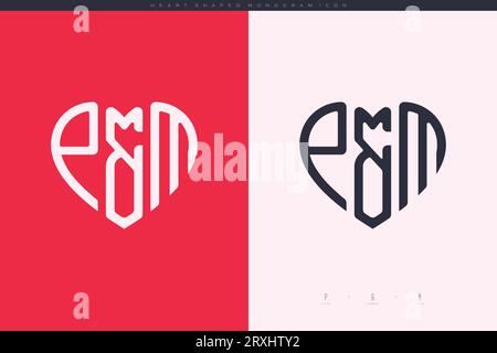 Initial PM letters with red heart and love logo flat icon monogram concept Stock Vector