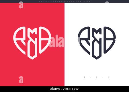 Initial RB letters with red heart and love logo flat icon monogram concept Stock Vector