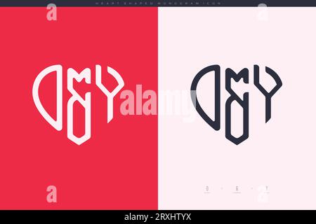 Initial OY letters with red heart and love logo flat icon monogram concept Stock Vector