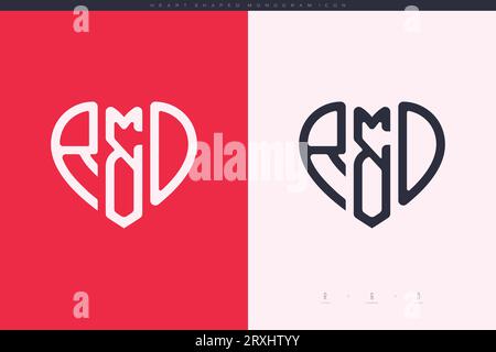 Initial RD letters with red heart and love logo flat icon monogram concept Stock Vector