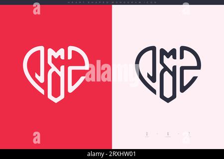 Initial QZ letters with red heart and love logo flat icon monogram concept Stock Vector