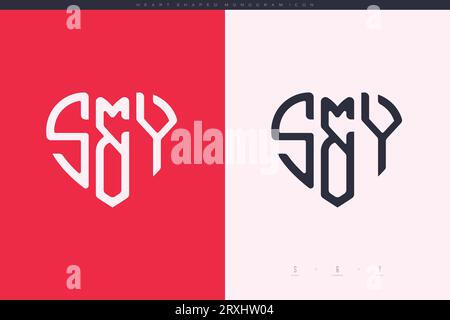 Initial SY letters with red heart and love logo flat icon monogram concept Stock Vector