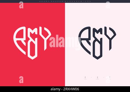 Initial RY letters with red heart and love logo flat icon monogram concept Stock Vector