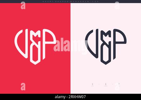 Initial VP letters with red heart and love logo flat icon monogram concept Stock Vector