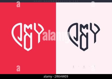Initial QY letters with red heart and love logo flat icon monogram concept Stock Vector