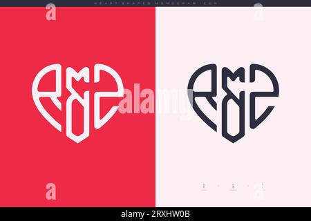Initial RZ letters with red heart and love logo flat icon monogram concept Stock Vector