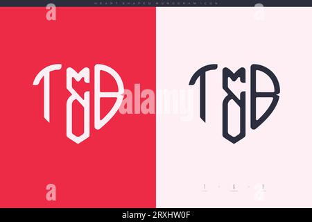 Initial TB letters with red heart and love logo flat icon monogram concept Stock Vector