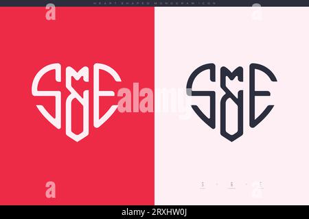 Initial SE letters with red heart and love logo flat icon monogram concept Stock Vector