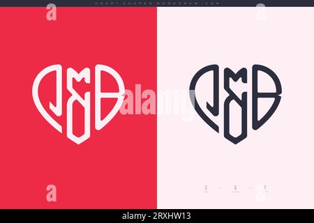 Initial QB letters with red heart and love logo flat icon monogram concept Stock Vector