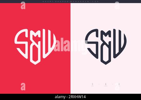 Initial SW letters with red heart and love logo flat icon monogram concept Stock Vector