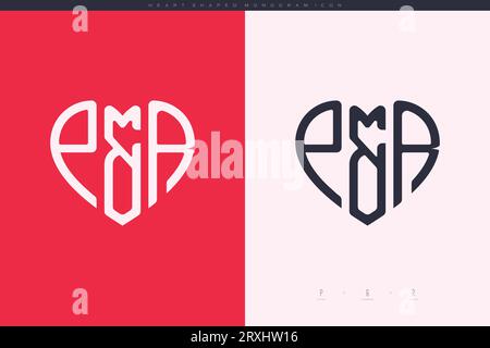 Initial PR letters with red heart and love logo flat icon monogram concept Stock Vector