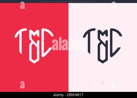 Initial TC letters with red heart and love logo flat icon monogram concept Stock Vector