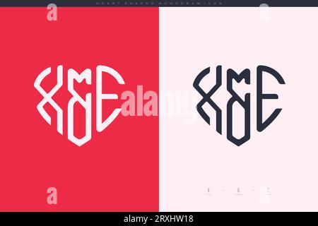 Initial XE letters with red heart and love logo flat icon monogram concept Stock Vector