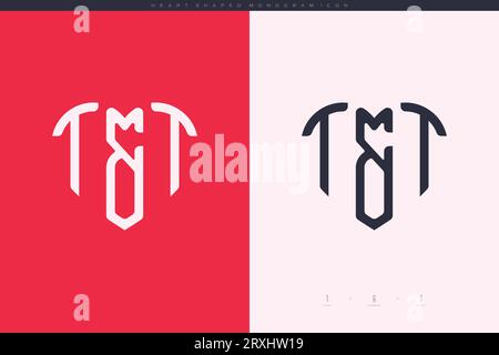 Initial TT letters with red heart and love logo flat icon monogram concept Stock Vector