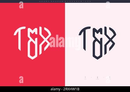 Initial TX letters with red heart and love logo flat icon monogram concept Stock Vector