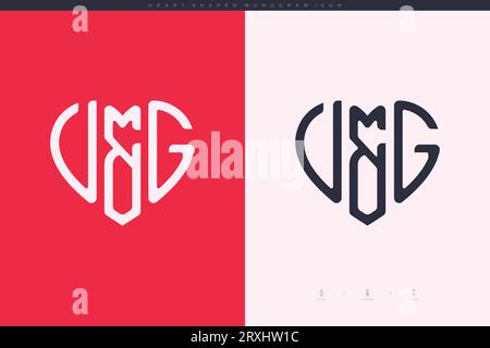 Initial VG letters with red heart and love logo flat icon monogram concept Stock Vector
