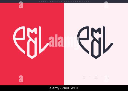 Initial PL letters with red heart and love logo flat icon monogram concept Stock Vector