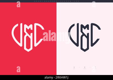 Initial VC letters with red heart and love logo flat icon monogram concept Stock Vector