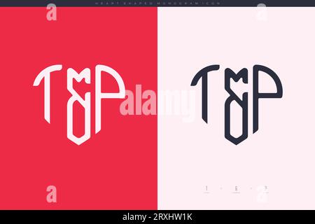 Initial TP letters with red heart and love logo flat icon monogram concept Stock Vector
