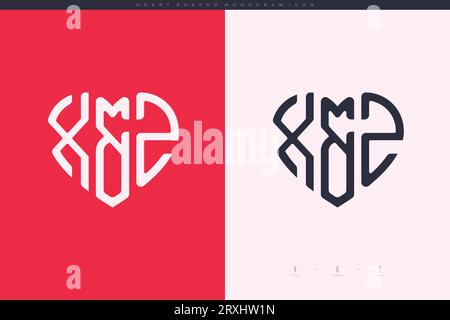 Initial XZ letters with red heart and love logo flat icon monogram concept Stock Vector