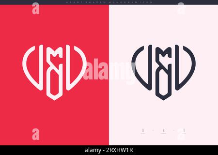 Initial VU letters with red heart and love logo flat icon monogram concept Stock Vector