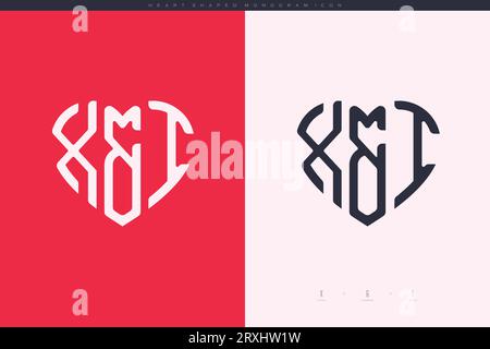 Initial XI letters with red heart and love logo flat icon monogram concept Stock Vector