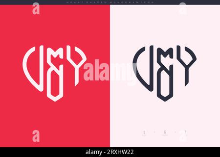 Initial VY letters with red heart and love logo flat icon monogram concept Stock Vector