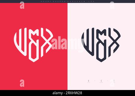 Initial WX letters with red heart and love logo flat icon monogram concept Stock Vector
