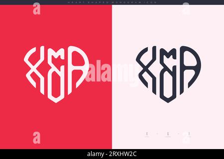 Initial XA letters with red heart and love logo flat icon monogram concept Stock Vector