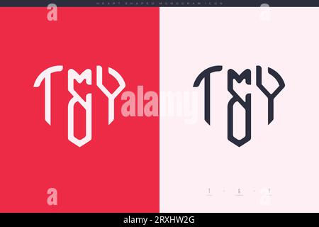 Initial TY letters with red heart and love logo flat icon monogram concept Stock Vector