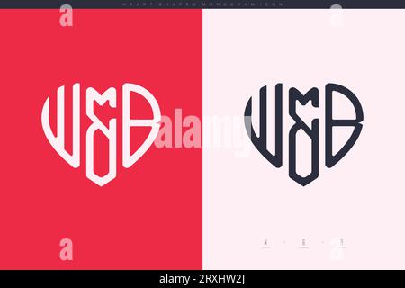 Initial WB letters with red heart and love logo flat icon monogram concept Stock Vector