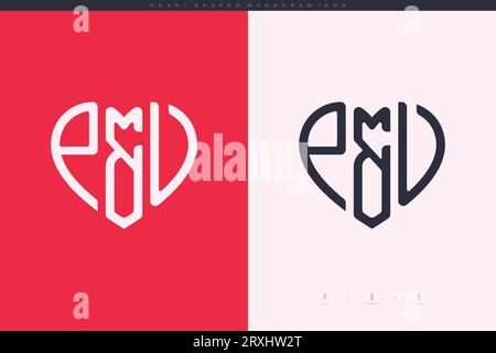 Initial PU letters with red heart and love logo flat icon monogram concept Stock Vector