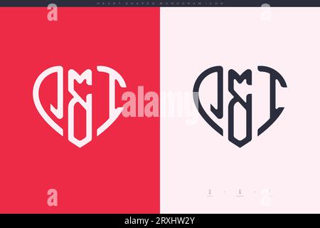 Initial QI letters with red heart and love logo flat icon monogram concept Stock Vector