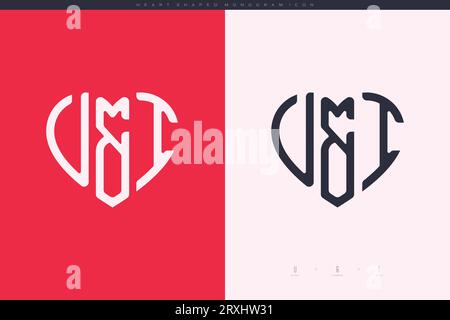 Initial VI letters with red heart and love logo flat icon monogram concept Stock Vector