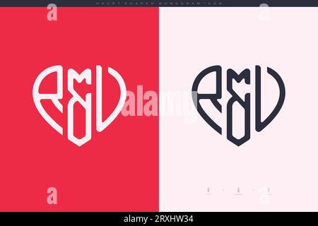 Initial RU letters with red heart and love logo flat icon monogram concept Stock Vector