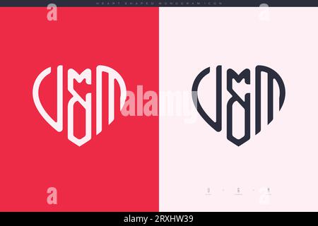 Initial VM letters with red heart and love logo flat icon monogram concept Stock Vector