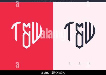 Initial TW letters with red heart and love logo flat icon monogram concept Stock Vector