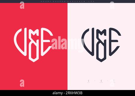 Initial VE letters with red heart and love logo flat icon monogram concept Stock Vector