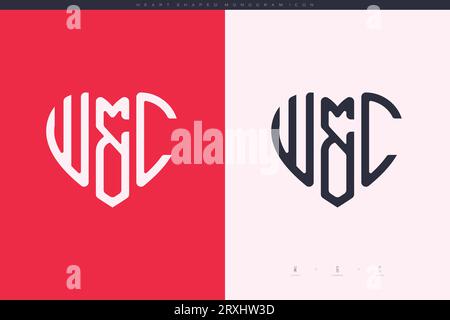 Initial WC letters with red heart and love logo flat icon monogram concept Stock Vector