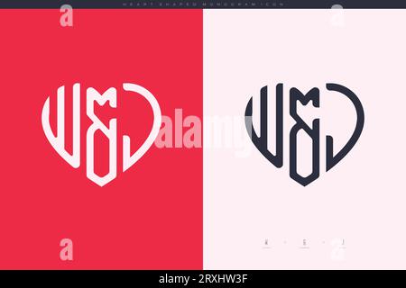 Initial WJ letters with red heart and love logo flat icon monogram concept Stock Vector