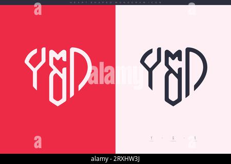 Initial YN letters with red heart and love logo flat icon monogram concept Stock Vector