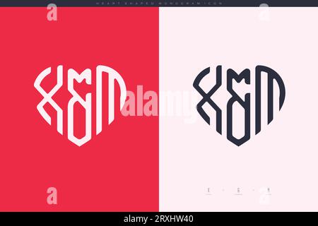 Initial XM letters with red heart and love logo flat icon monogram concept Stock Vector